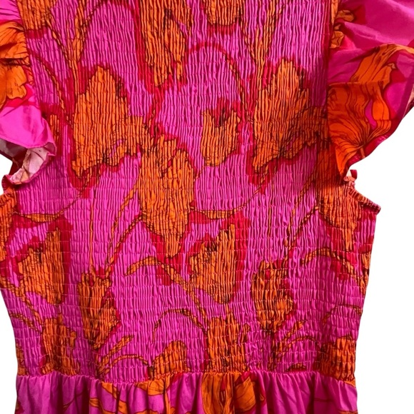 Sugarlips Passion Punch Giza Glare Smock Tiered Fuscia Floral Midi Dress SZ XS - Picture 13 of 16